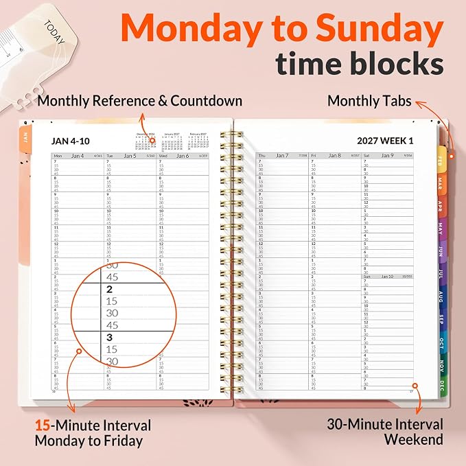SUNEE 2027 Appointment Book, Quarter-Hourly, Weekly Monthly Planner, 6" x 8.3",Pink Breeze