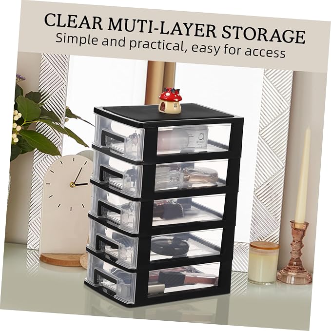 5-Tier Plastic Drawer Storage Cabinet Portable Organizer for Office Desk Study Room Desktop Supplies 12.40X8.66X5.98 Inches