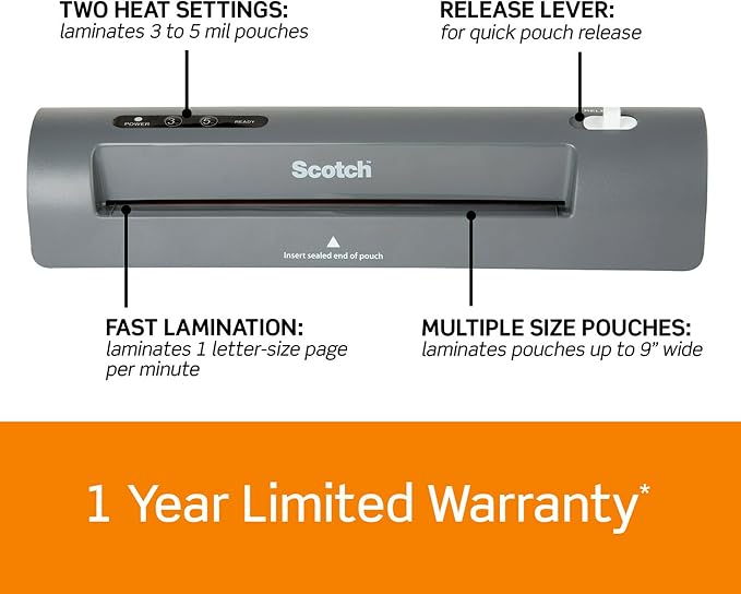 Scotch Thermal Laminating Pouches, 200- Count, 8.9 x 11.4'' & Thermal Laminating Pouches, 100 Count-Pack & Thermal Laminator, 2 Roller System(TL901X)