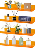 Dezzer 4 Pack Acrylic Shelves for Wall, 15" Acrylic Floating Shelves for Bathroom Bedroom, Invisible Bookshelf Wall Ledge Storage Shelf Books Perfume Toys Action Figure Display Shelves, Clear Orange
