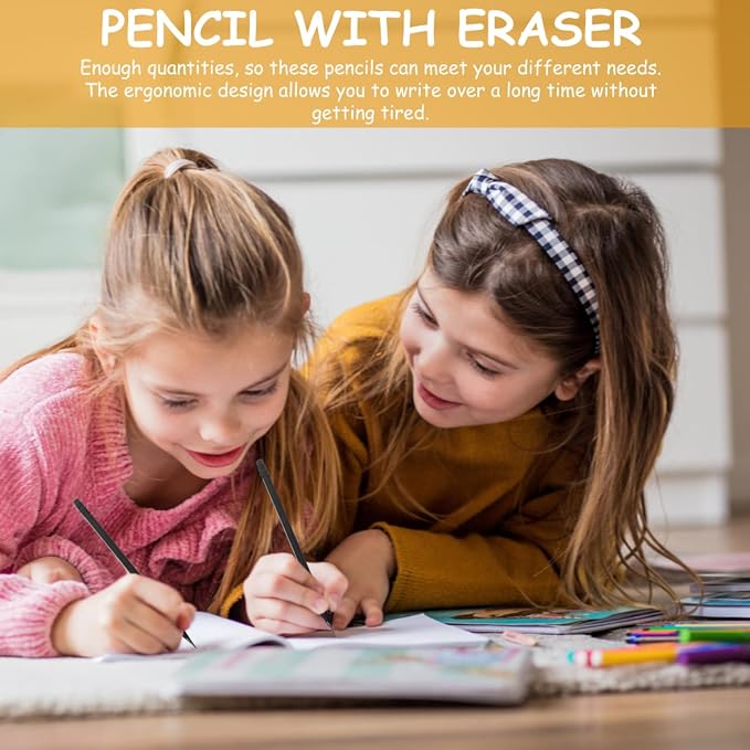 LALAFINA 24Pcs Wooden Pencils with Erasers Black Lead 6.5 Inch Long Writing Drawing Sketching Pencils for School Office Art Supplies