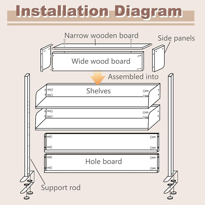 Clamp On Desk Organizer Shelf,Desk Extender Pegboard,White,31.5in | Computer Desk Accessories for Office,Desktop Bookshelf Storage Shelves for Desk, Desktop Shelving System