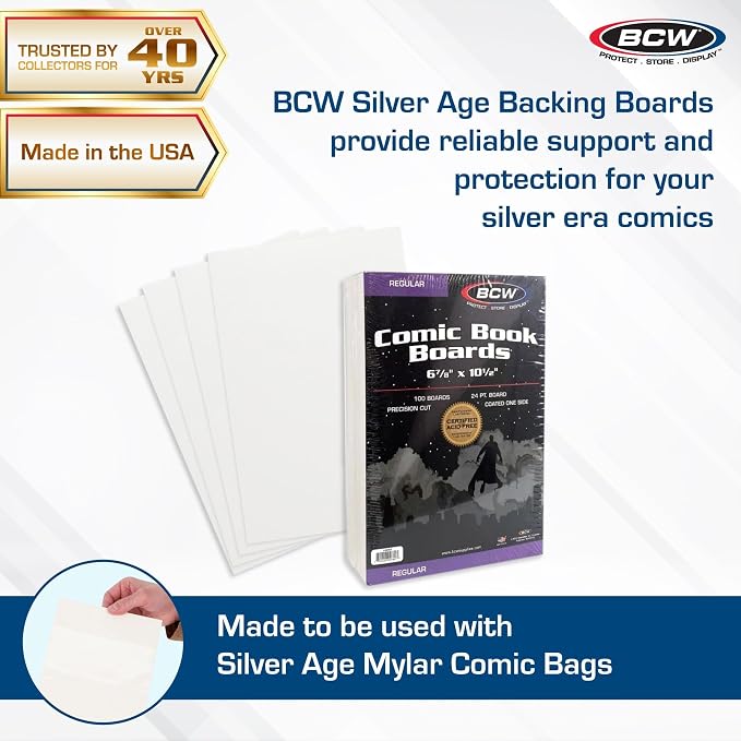 BCW Regular Comic Backing Boards | 100 Count Each | Acid-Free Storage Solution for Comic Collectors | Protection and Display for Comic Books