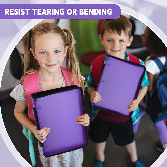 Teling 4 Pcs 1 Inch Zipper Binder 3 Ring Organizer, Purple | Secure Zipper Closure, Refillable 3 Ring Design, Handle Carry, Fits Letter Size Papers for School, Office and Projects