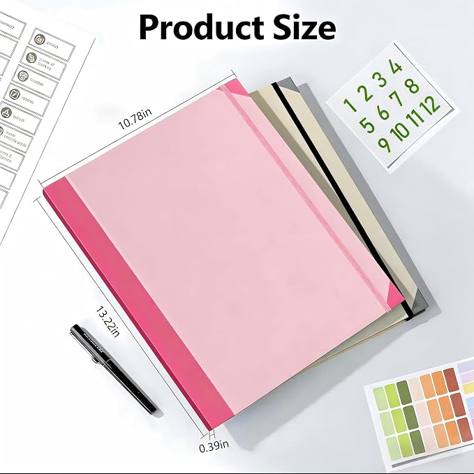 GANGZI The Life Book Document Organizer Binder | Binder with Guided Labels, Acid-Free File Folder Organizer, Document Holder for Home Records, Legal and Medical Papers (Pink)
