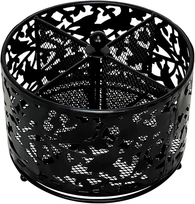 Pen Holder for Desk,360 Degree Rotating Pencil Holder Organizer | 4 Compartments,Large Capacity Pencil Holder for Desk,Metal Rust Prevention Pen Organizers(Bird Lace Pattern,No Hook)