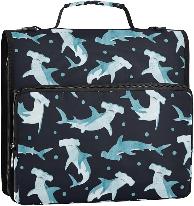 Hammerhead Shark Binder Bag 3 Ring Zipper with Handle Shoulder Strap | for School Work Office Organizer Storage Case