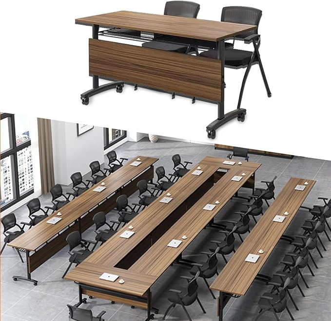 Modern Conference Table,Modular Flip-Top Seminar Meeting Table,Versatile Portable Conference Room Tables with Mobile Wheels,Folding Tables Mobile Training Tables for Classroom, and Offices（62.9in