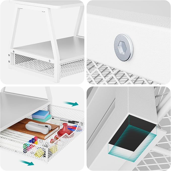 2-Tier Printer Stand with Storage, Desktop Organizer with Drawers for Printer Paper, Desk Shelf for Office and Home Printers‌ Tables, White