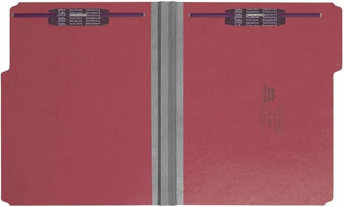 Smead Pressboard Fastener File Folder with SafeSHIELD Fasteners, 2 Fasteners, 1/3-Cut Tab, 2" Expansion, Letter Size, Bright Red, 25 per Box (14936)