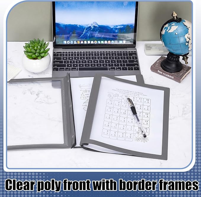 Teling 36 Pcs Report Covers with 3 Prong Fasteners Clear Front Presentation Folders Frame View Poly Report Folder Presentation Binder for Paper Document School Office (Dark Gray)