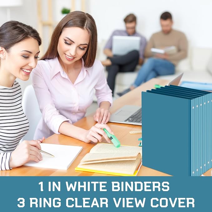 Fulmoon 12 Pcs Economy View 3 Ring Plastic Binder 12.2 x 9.8 Inch Plastic Round Ring Binders with Pockets Notebinder for Meetings for Home, Office, School(Turquoise, 1 Inch)