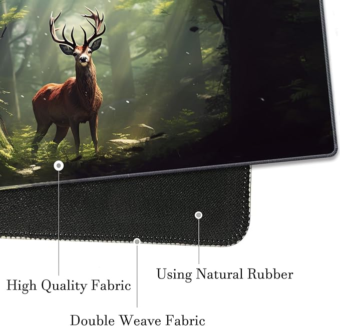 Extended Gaming Mouse Pad 31.5" x 11.8", with Edge Stitching, Non-Slip Rubber Base Keyboard Pad, Suitable for Work, Game, Office, Home and Coasters, Deer in The Forest