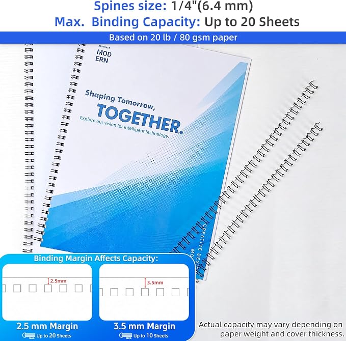 Rayson Wire Binding Spines, 1/4" 3:1 Pitch, 32-Loop Black, 100 Pack | Binds up to 20 sheets; ideal for thin reports, manuals, proposals and school projects.