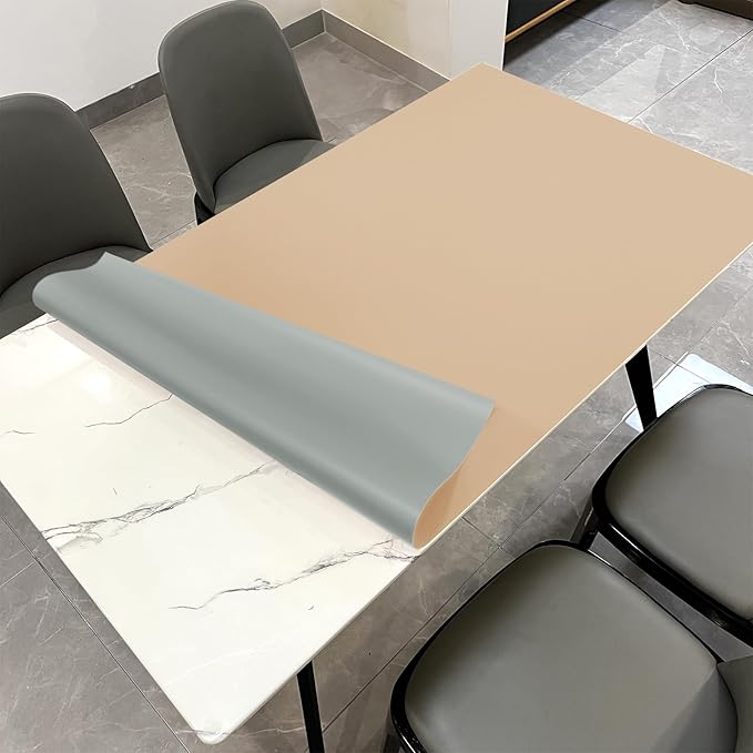 Zinkooat Leather Table Cover,1.8mm Thick,30x48 Inch Desk Cover,Large Desk Mat,Table Protector,Table Cover Protector,Rectangular Table Cover,Table Protector Mat(Light Brown+Gray,30x48)