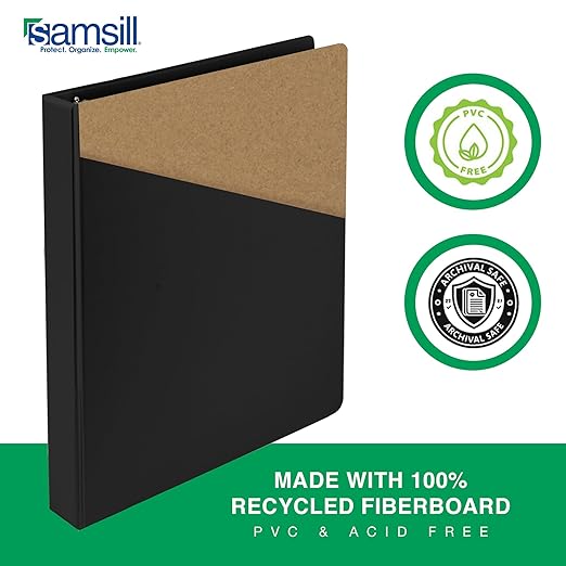 Samsill 0.5 Inch 3 Ring Binders, Made in USA, Economy Round Ring, Clear View Cover, 100 Sheet Capacity - for School, Home, Office - Black, 4 Pack