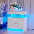 dnbss LED Nightstand with Charging Station, Smart Bedside Table, White | Modern Night Stand, Floating Desktop, 2 Drawers, 1 Compartment, Human Body Sensor, for Bedroom Living Room Office Storage