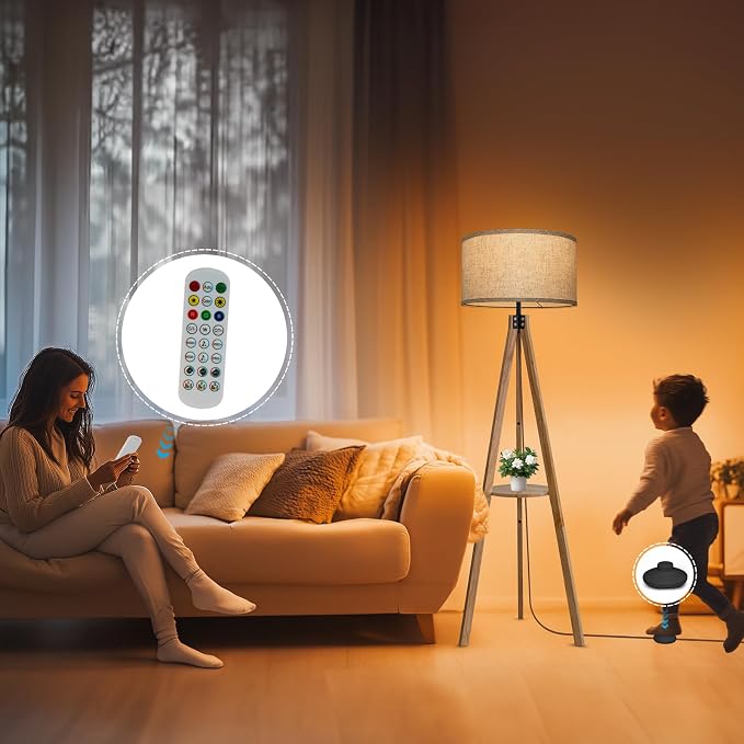 EOEYYOYB Floor Lamps for Living Room, Modern Standing Lamp with Shelf, 3 Color Temperature Led Bulb Tall Lamps with Foot Switch for Bedroom and Office, Burlywood