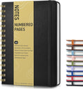 Lined Spiral Journal Notebook, A5 Hardcover Spiral Journals for Women Men, 150 Numbered Pages Spiral Bound Notebook, 100 GSM College Ruled Notebooks for Writing Note Taking Working 5.75" x 8.38" Black