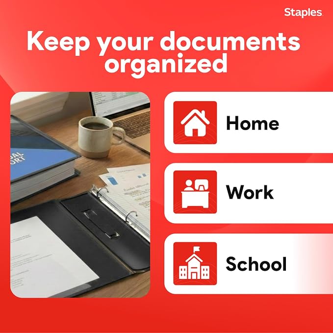 Staples Better 3-Inch D-Ring Binder, Black, Heavy-Duty, Large Capacity | Durable 3-ring binder for school and office document storage and organization.