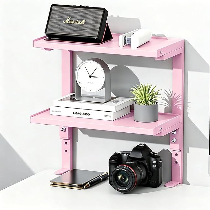 2-Tier Desk Shelf | Desk Organization Expandable Clamp on Desk Shelf Desktop Accessories for Offices and Game Rooms (Pink)