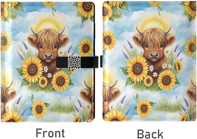 Cute Highland Cow Pattern PU Leather Notebook A5 Binder 6 Ring Refillable Journal with Magnetic Buckle Closure Loose Leaf Travel Office Planner Budget Binder Notepad Portfolio,