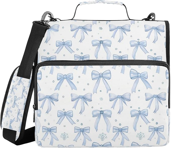 Blue Bows Zipper Binder for School with Shoulder Strap & Extra Pockets - 1.5 Inch 3-Ring Binder Holds 500+ Sheets, Textbooks, Laptop