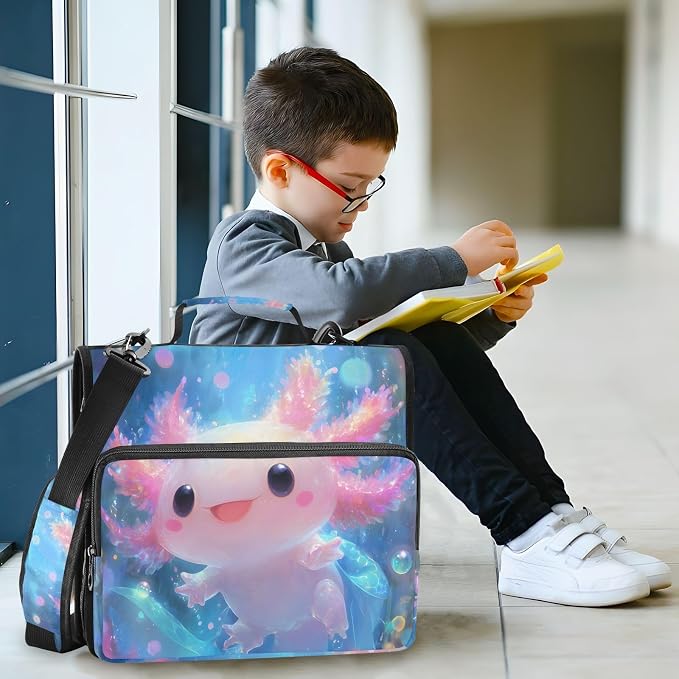 Shiny Axolotl 3 Ring Binder Bag 1.5 inch Binder Organizer with Zipper Shoulder Strap 500 Sheet Documents Storage for School Office