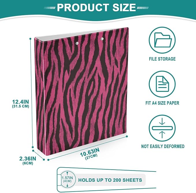 Aslsiy Kids 3 Ring Binder 1.5 Inch Zebra Animal Skin Pink Black Tiger (1) Girls Round Clipboard Binder Decorative Harcover Binders Organizer for Office School Supply