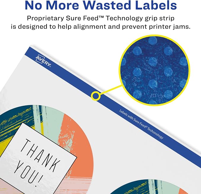 Avery Glossy White Round Labels, Sure Feed Technology, 3.5" Diameter, 400 Glossy White Labels, Print-to-The-Edge, Permanent Adhesive, Laser/Inkjet Printable