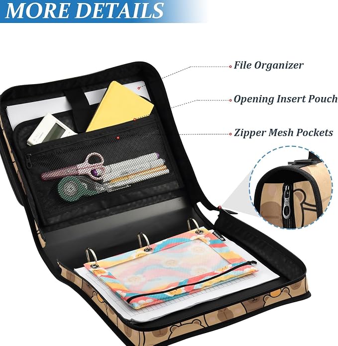 Custom Cute Capybara with Orange 3 Ring Binder Bag 1.5 inch Personalized Name Binder Organizer 500 Sheet Documents Storage for School Office