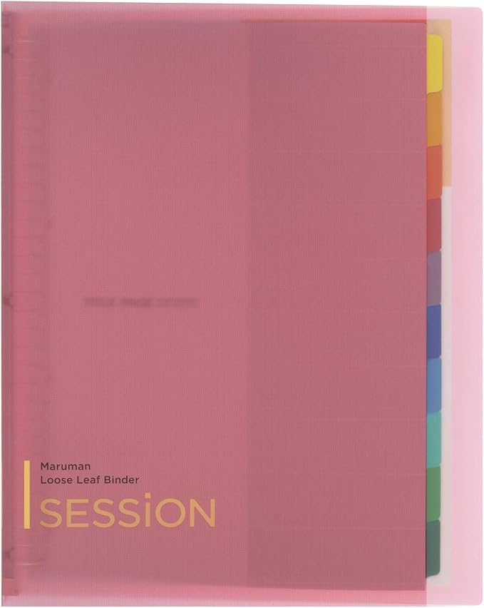 Maruman Session 30-Ring Binder, 5 Tab Dividers, A4, 8.27"x11.69", Pink | Flexible Translucent Cover, Holds Up To 90 Sheets, Erasable Tabs, Storage Pocket, For Loose-Leaf Organization, Made in Japan