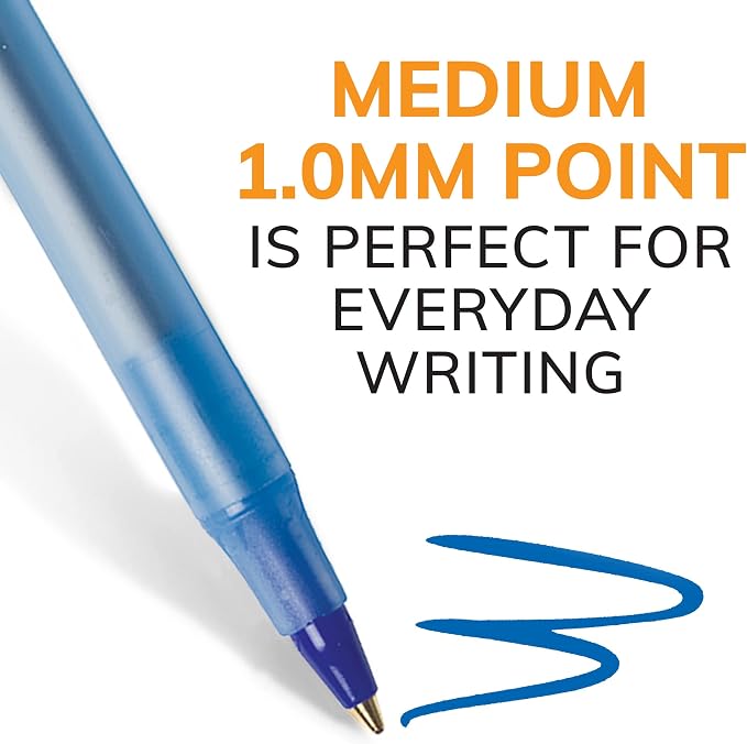 BIC Round Stic Xtra Life Blue Ballpoint Pens, 10-Count Pack, 1.0mm