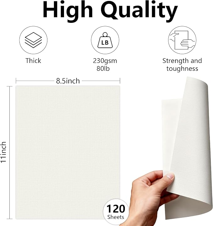 Linen Textured Cardstock 80lb 120 Sheets 8.5x11 Inch Craft Paper for Invitations Printing Scrapbooking DIY Crafts | Ivory