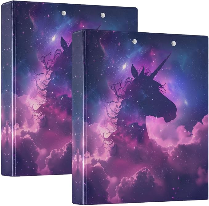 Unicorn Starry Sky 1.5 Inch 3 Round Ring Binders with Pocket Clip, Holds 200 Sheets Documents for Office Classroom Student Organization Hard d Ring Binders with Printed