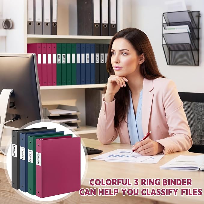 Henoyso 1 Inch 3 Ring Colored Binders Soft Flexible, 8.5'' x 11'' Plastic Floppy Binders Bendable with 2 Pockets, Colorful Binder Bulk for School Office Business ，12 Pack (Assorted Classic Color)