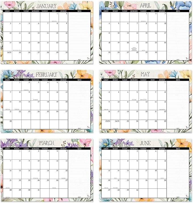 Current 2027-2028 Desk Calendar Pad | Meadow Dance, 11” x 16.25”, Large, 2024-Month, 12 page Designs, Self-Stick Magnet Strips