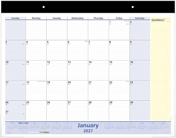 AT-A-GLANCE® QuickNotes® 2027 Monthly Desk Pad Calendar, Standard, 21 3/4" x 17"