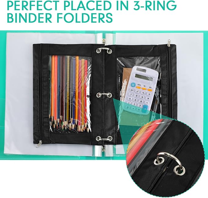 30 Packs Pencil Pouch 3 Ring Binder Pen Pouch Cloth Pencil Pouches Zipper Pen Case Bag with Clear Window for School Office Writing Supplies Gifts(Black)