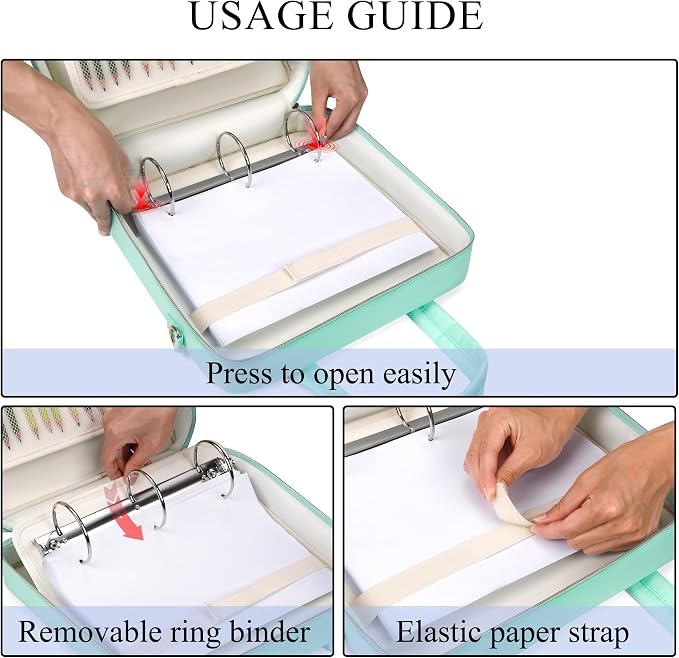 Zipper Binder | 3 Inch O-Ring, 600 Sheet Capacity Trapper Keeper with Shoulder Strap & Handle, Binder Bag with Multiple Storage Pockets, Fits 13" Laptop (Mint Green)
