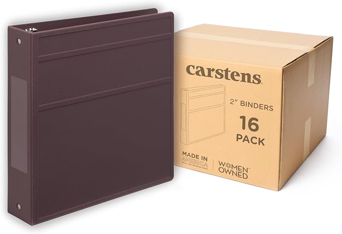 Carstens 2-Inch Heavy Duty 3-Ring Binder - Side Opening, Plum, Durable Plastic, No-Gap Rings, Waterproof Covers, No Pockets, Holds 300 Letter-Sized Sheets, BPA-Free, Made in USA (5823-3R), Case of 16