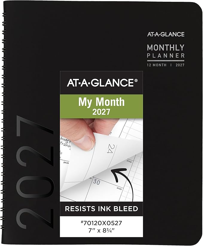 AT-A-GLANCE 2027 Planner, Monthly, 7" x 8.75", Contemporary, Black (70120X0527)