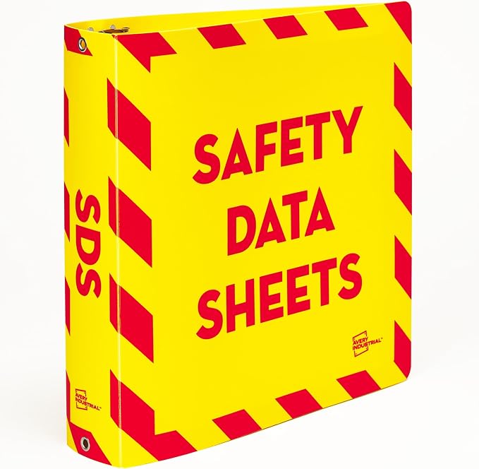 Avery® UltraDuty™ SDS 3 Ring Binder, 2" Rings, 1 Yellow/Red Binder | For Industrial Workplace and Facility Use, OSHA HazCom Compliant, Attached 36" Chain, Water and Chemical Resistant Cover