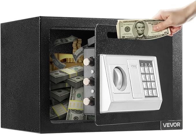 VEVOR 0.6 Cubic Feet Drop Safe, Drop Slot Safe Box with Password and Turn Knob, Heavy Duty Compact Cash Depository Box with a Front Lock Slot for Cash, Bank Slips, Jewelry, Documents, Bills, Black