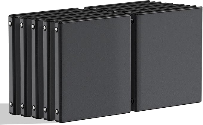 SUNEE 1/2 Inch Binders 3 Ring 10 Pack Bulk, PVC-Free Clear View Half Inch Binders (Fits 8.5x11 Inches) for School, Office & Home Use, Black