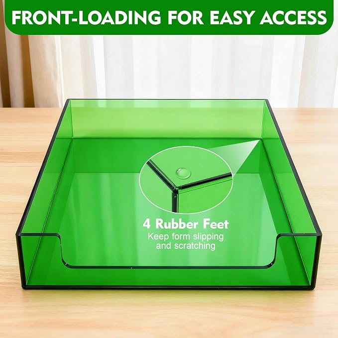 Paper Tray Acrylic File Organizer for Desk Letter Tray Desk Organizer Document Holder Sorter Storage for A4 Office Supplies Magazines, 13.8x10.6x2.4 Inches, Emerald Green