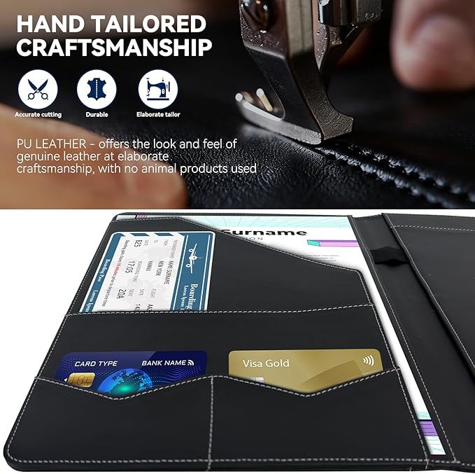 Professional Padfolio Portfolio Folder | Faux Leather, Resume Organizer, Document Pockets, Card Slots & Pen Holder, Interview Folder