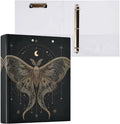Mystical Goth Moths 3 Round Ring Binders | 1.5 Inch Binder with Clipboard, PVC Pockets, Work Organizer, Holds 200 Sheets for School Office 1 Pack