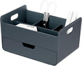 BLUE GINKGO Portable Desk Organizer, Blue, Made in Korea | 3 Compartments. Half Drawer. Everyday Storage.