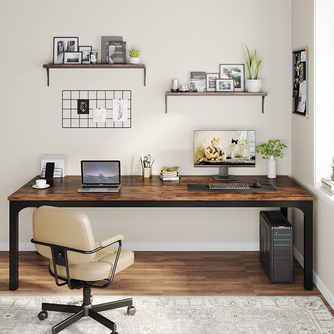LITTLE TREE 78.7 Inches Extra Long Two Person Office Desk,Double Workstation for Home Office